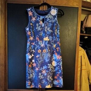 Lands' End women's navy blue floral sleeveless sheath dress